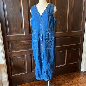 Dare to Dress Vintage Denim Jumper Dress Button Front Pockets Women's XL (16/18)